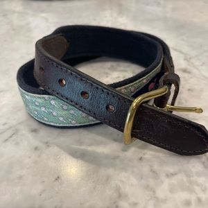 Vineyard Vines Leather & Navy Blue Canvas & Green Cloth Lacrosse Belt 28”